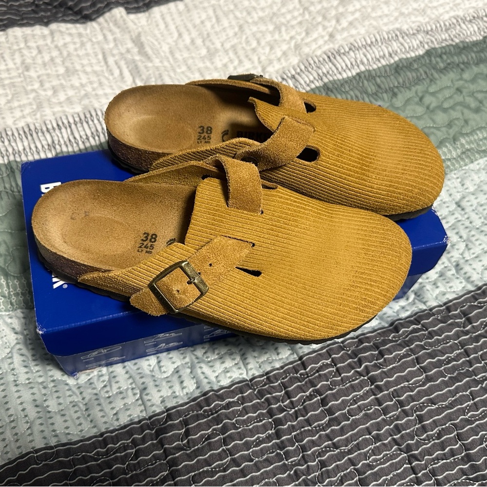 Birkenstock Tan Corduroy Suede Boston Clog